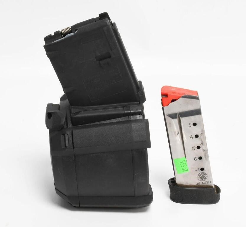 Lot 389: Magpul D-60 AR15 Mag & 1 S&W .45 Cal Magazine