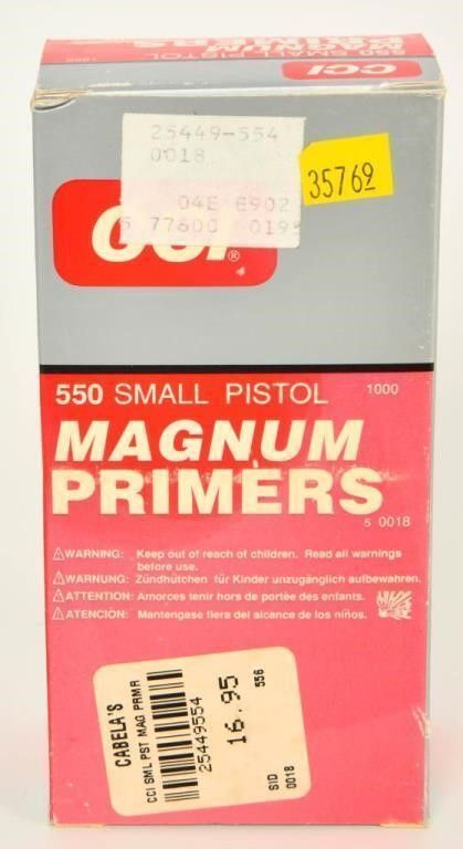 Lot 422: 1000 Count CCI #550 Small Magnum Pistol Primers