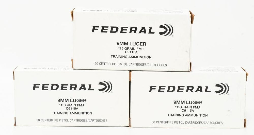Lot 448: 150 Rounds Of Federal 9mm Luger Ammunition