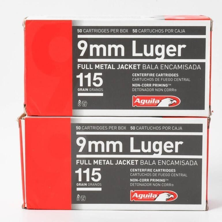 Lot 508: 100 Rounds Of Aguila 9mm Luger Ammunition