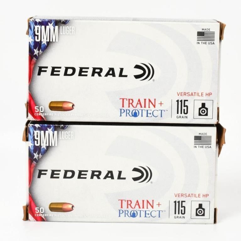 Lot 628: 100 Rounds of Federal 9mm Luger Ammunition