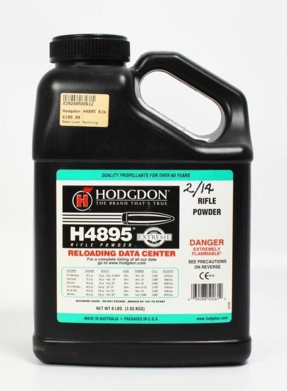 Lot 1220: 8 LBS Of Hodgdon H4895 Rifle Gun Powder