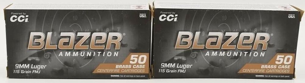 Lot 1267: 100 rds of Blazer 9mm Luger 115 gr FMJ ammo