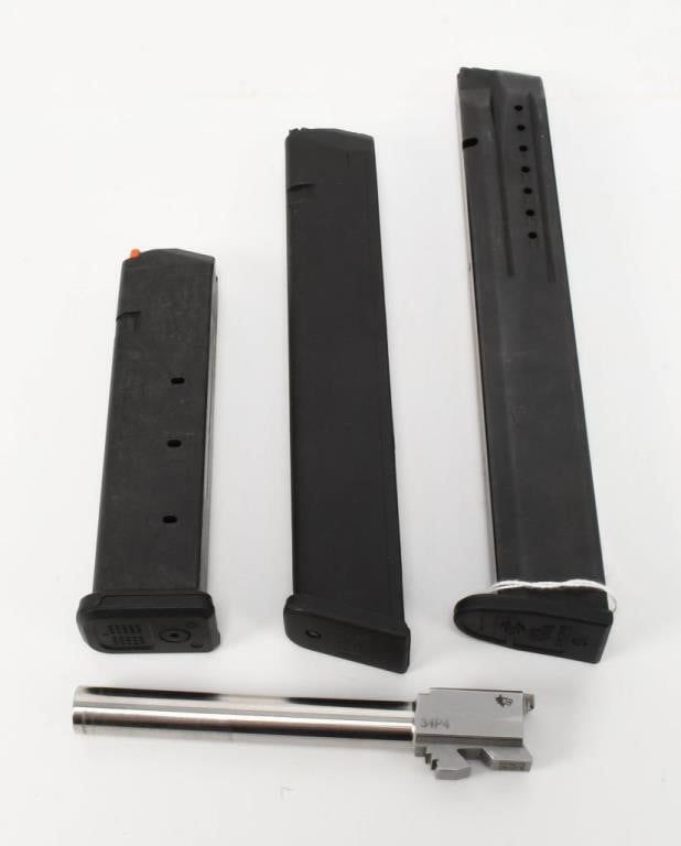 Lot 1307: 3 Extended Stick Magazines & 1 34P4 Barrel