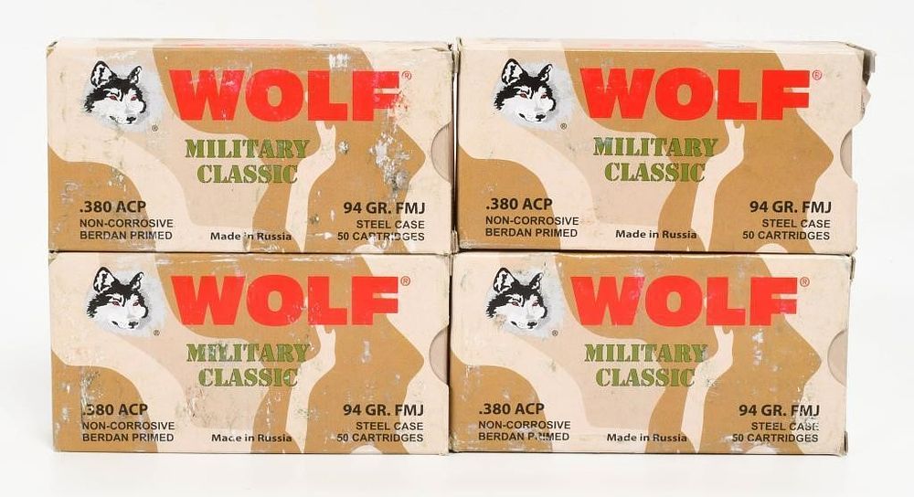 Lot 1441: 200 Rounds Of Wolf Military Classic .380 ACP Ammo