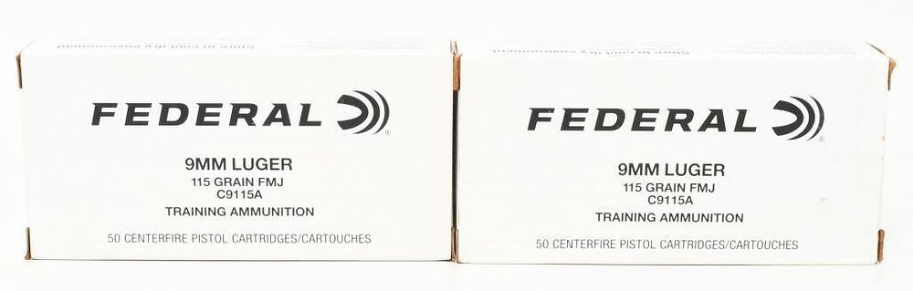 Lot 1447: 100 Rounds Of Federal 9mm Luger Ammunition