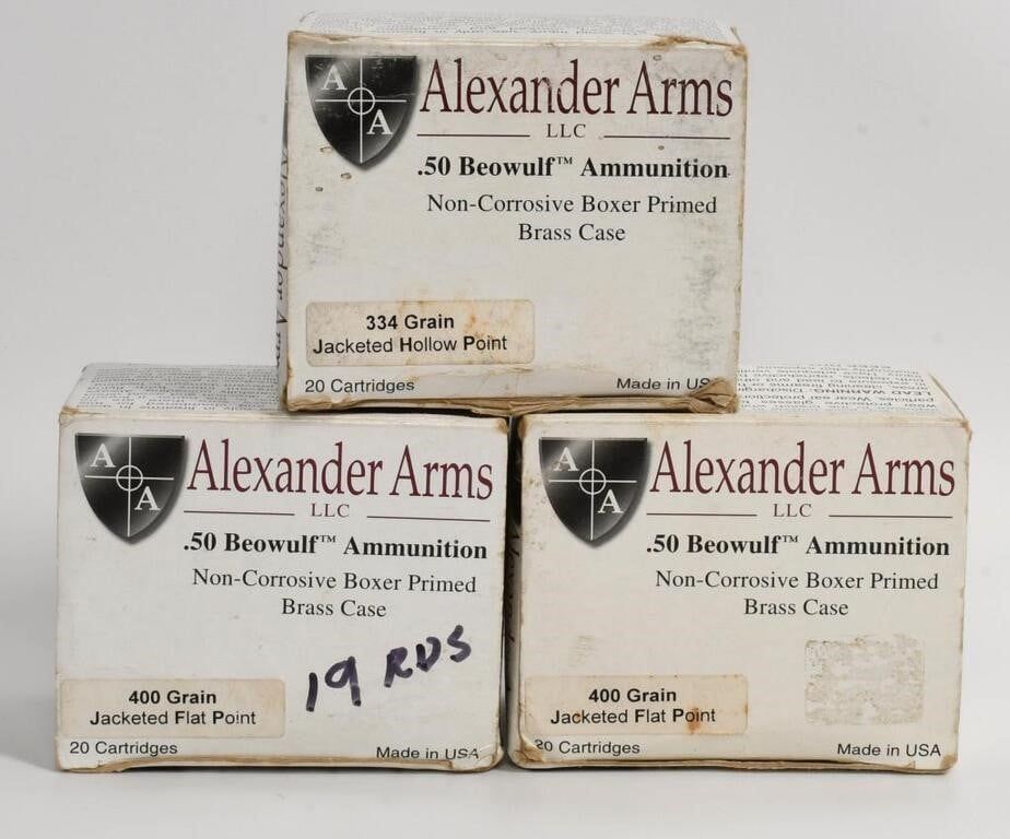 Lot 1522: 59 Rounds Of Alexander Arms .50 Beowulf Ammo
