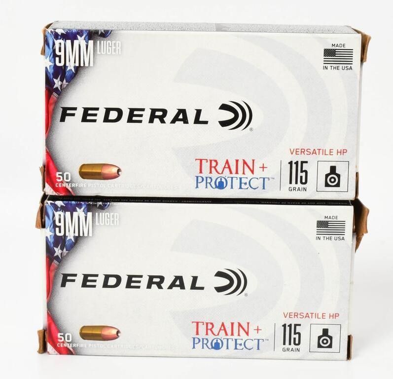 Lot 1627: 100 Rounds of Federal 9mm Luger Ammunition