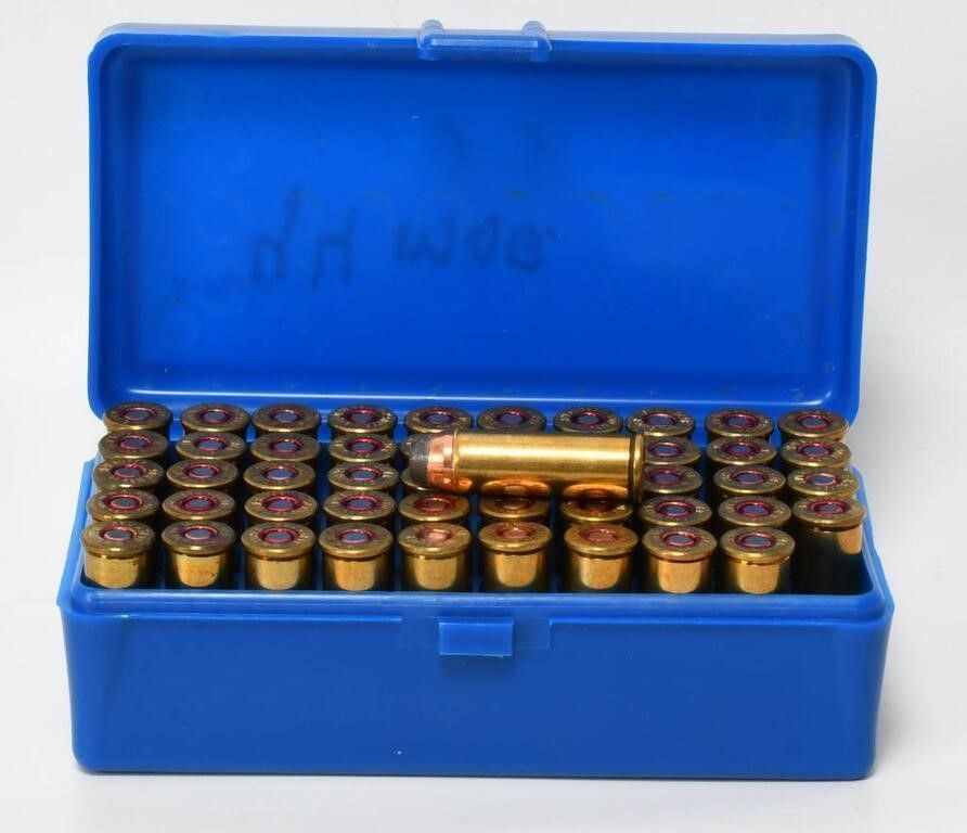 Lot 1645: 50 rds .44 rem mag ammunition in storage container