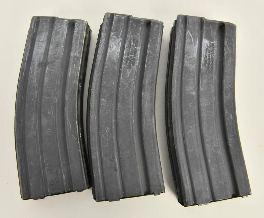 Lot 1655: 3 AR-15 30 Round 5.56 Caliber Metal Magazines