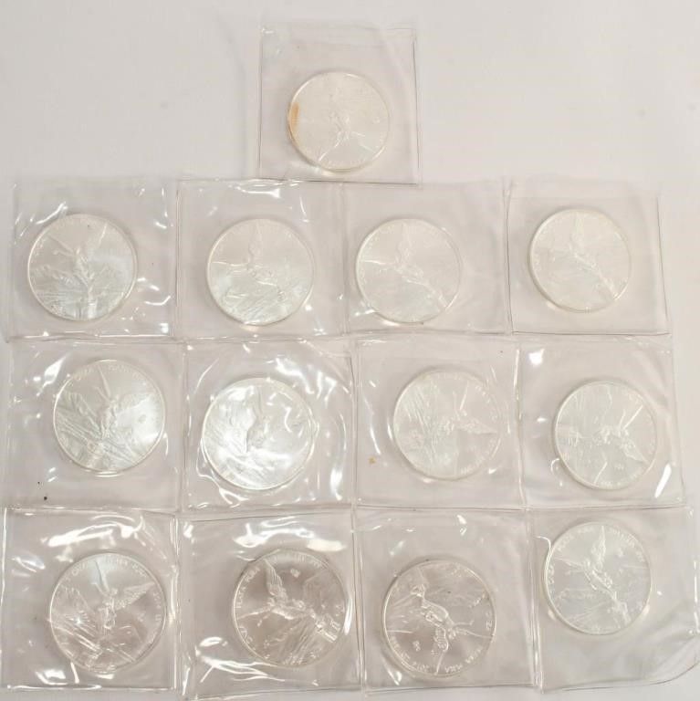 Lot 67: 13 Uncirculated Mexican Silver Libertad Coins