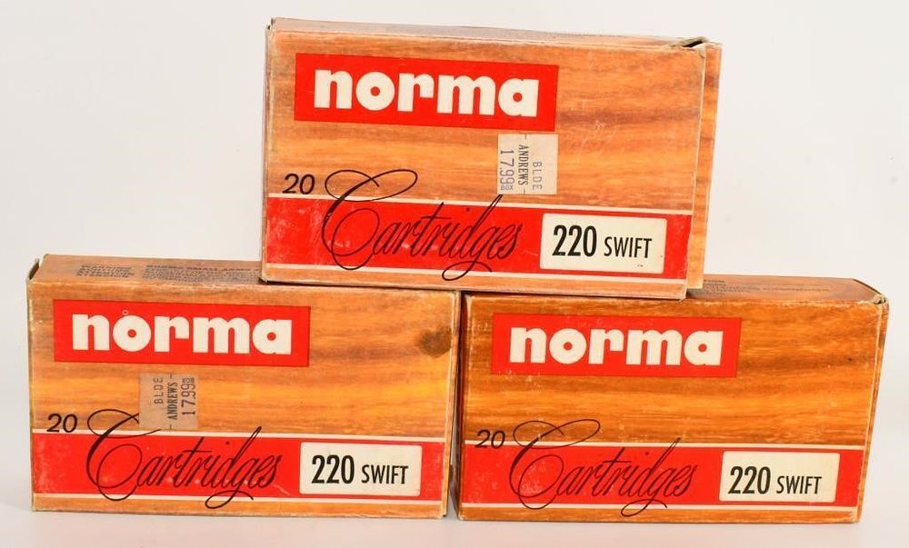 Lot 284: Collector Boxes of Norma 220 Swift Cartridges