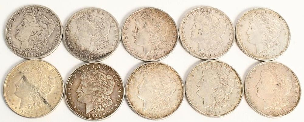 Lot 517: 10 Morgan Silver Dollar Coins