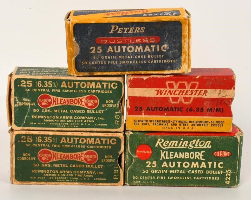 Lot 563: Collector Boxes of Win, Rem & Peters .25 Automatic