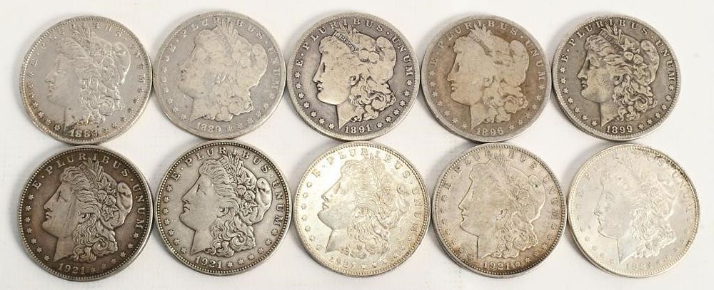 Lot 577: 10 Morgan Silver Dollar Coins