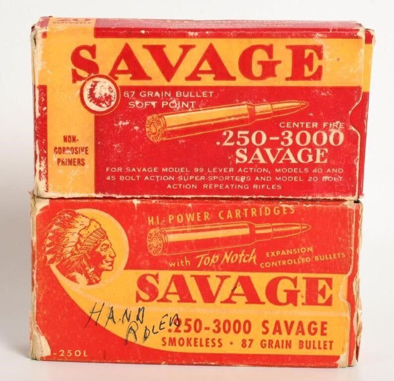 Lot 596: 2 Collector Boxes of Savage .250-3000 Sav Ammo