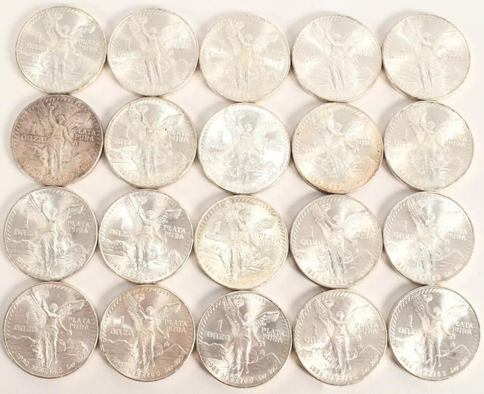 Lot 1036: 20 Mexican Libertad ONZA Silver Coins