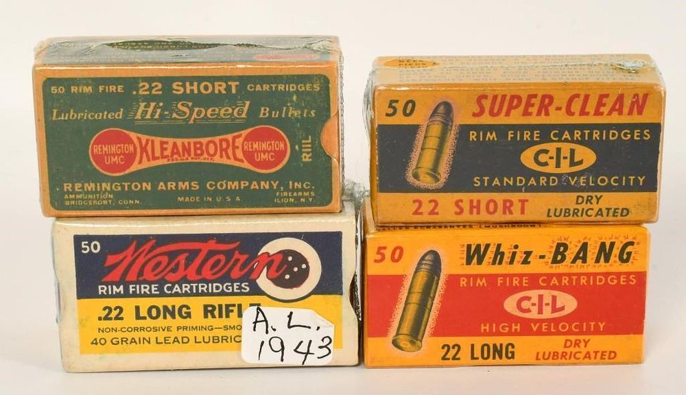 Lot 1130: 4 Collector Boxes .22 Short & .22 Long Ammunition