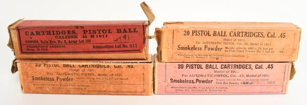 Lot 1148: 4 Collector Boxes Of .45 Caliber Ammunition