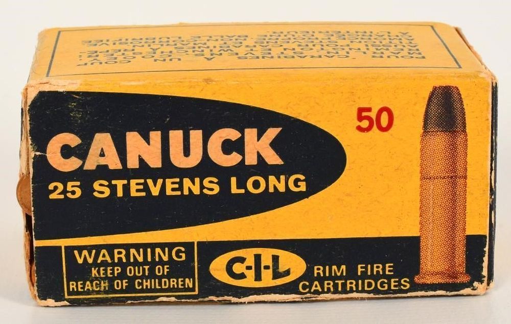 Lot 1172: Collector Box Of Canuck .25 Stevens Long Ammo