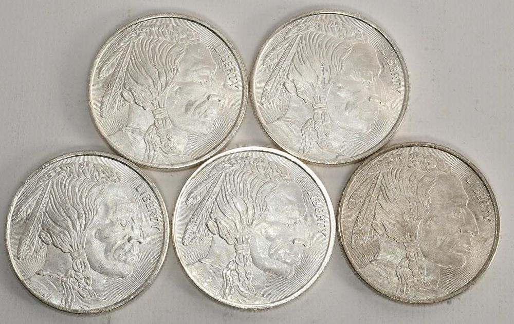 Lot 1276: 5 Uncirculated Buffalo .999 Fine Silver Coins