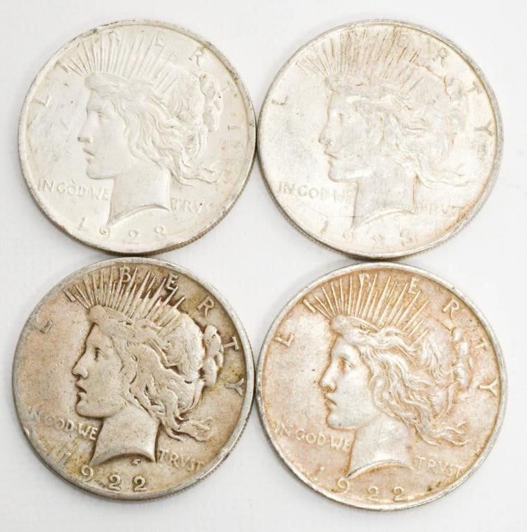 Lot 1306: 4 Liberty Silver Peace Dollar Coins