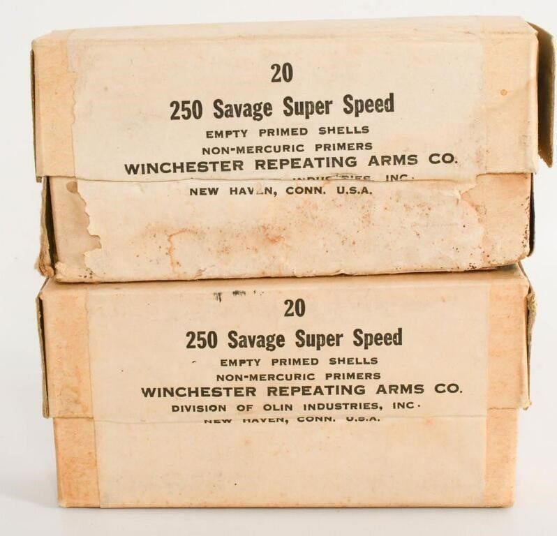 Lot 1322: 2 Collector Boxes .250 Savage Empty Primed Shells