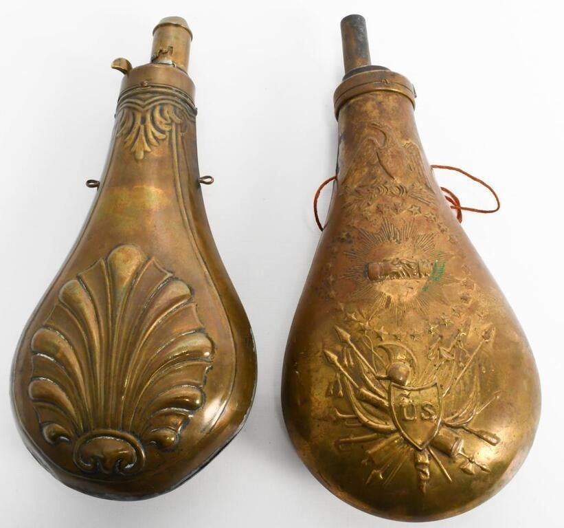 Lot 1630: Two Vintage Brass Black Powder Flask