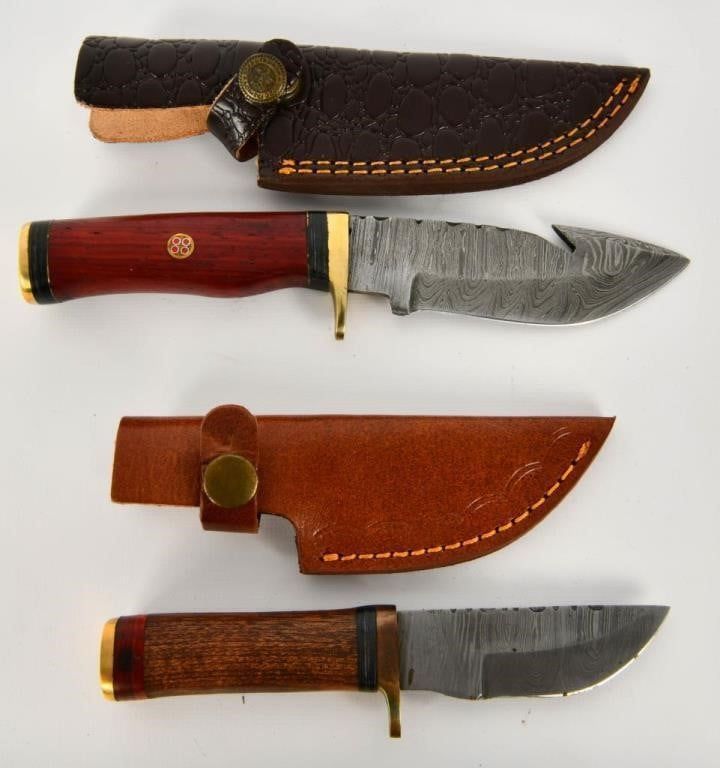 Lot 203: 2 Custom Handmade Damascus Fixed Blade Knives