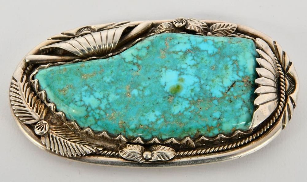 Lot 311: Large Size Old Pawn Turquoise Belt Buckle