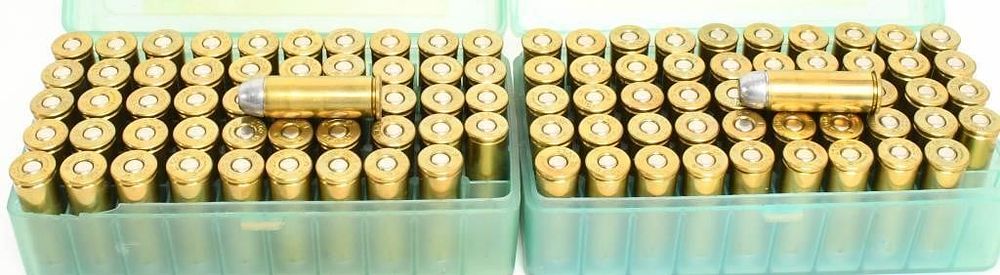 Lot 322: 100 rds .45 Colt Reman ammunition in 2 containers