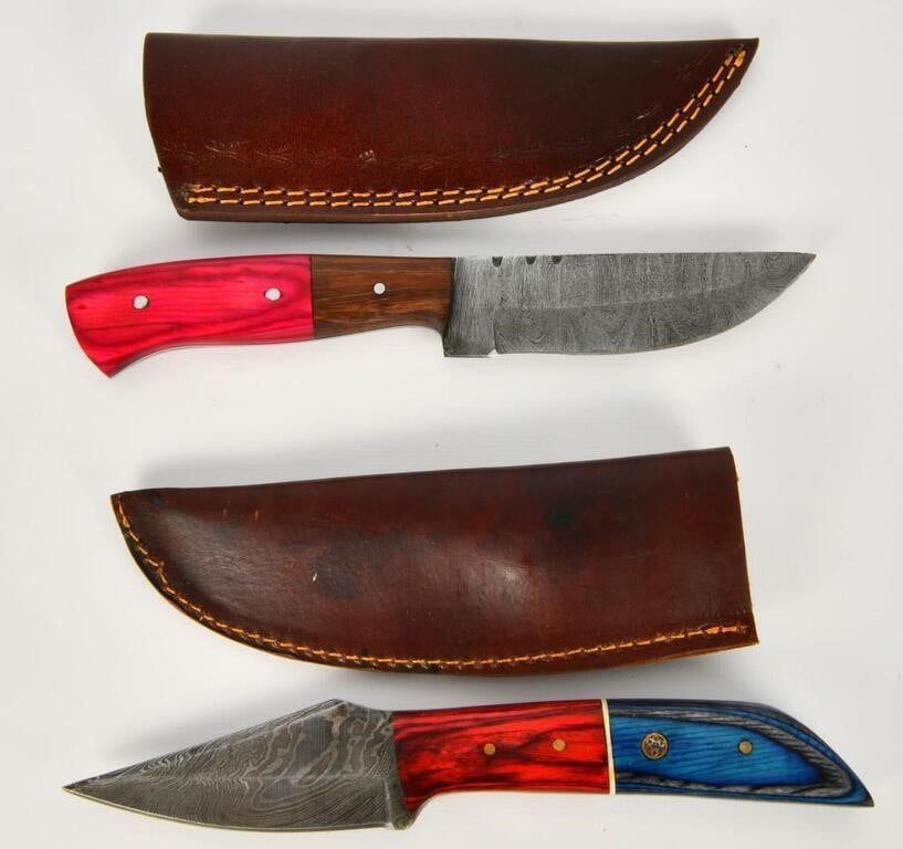 Lot 455: 2 Custom Handmade Damascus Fixed Blade Knives