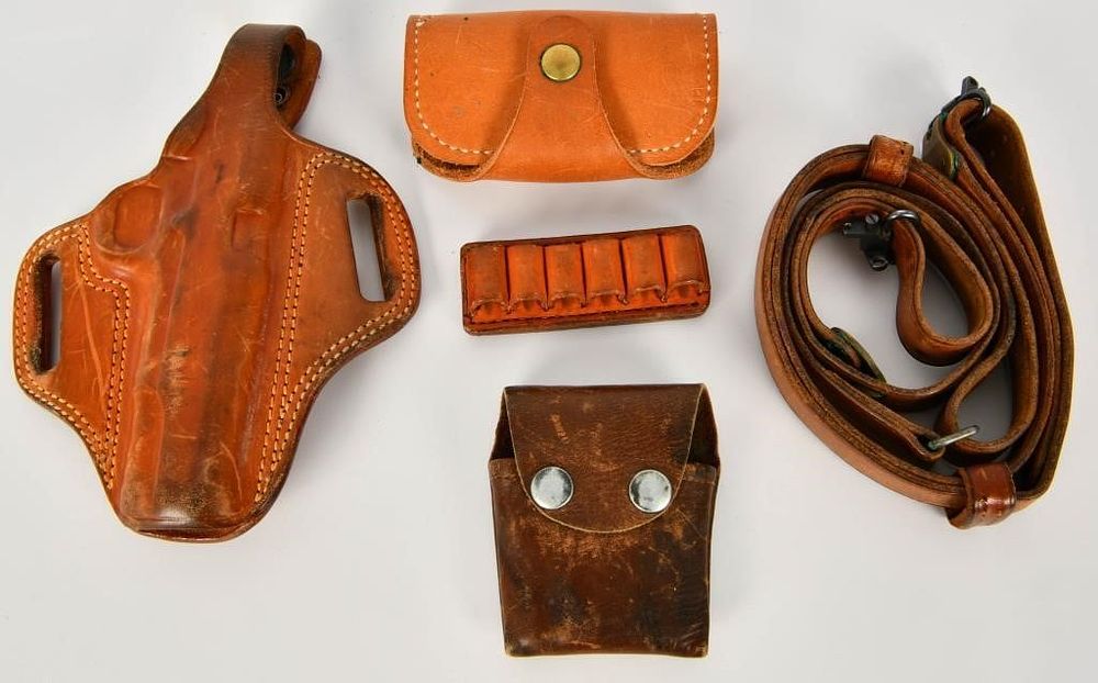 Lot 461: Leather Holster, Sling, Ammo Cases & Acc Cases