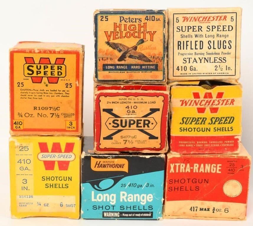 Lot 499: approx 126 rds   Vtg .410 Ga ammo various boxes