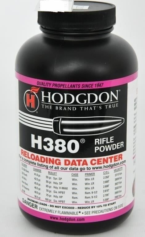 Lot 590: 1 LB Bottle of Hodgdon H380 Spherical Rifle Powder