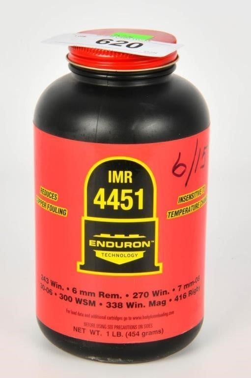 Lot 620: 1 LB Bottle Of IMR 4451 Enduron Gunpowder