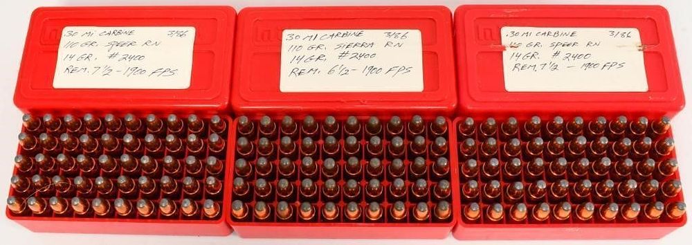 Lot 682: 150 rds .30 M1 Carbine Ammo (3) containers