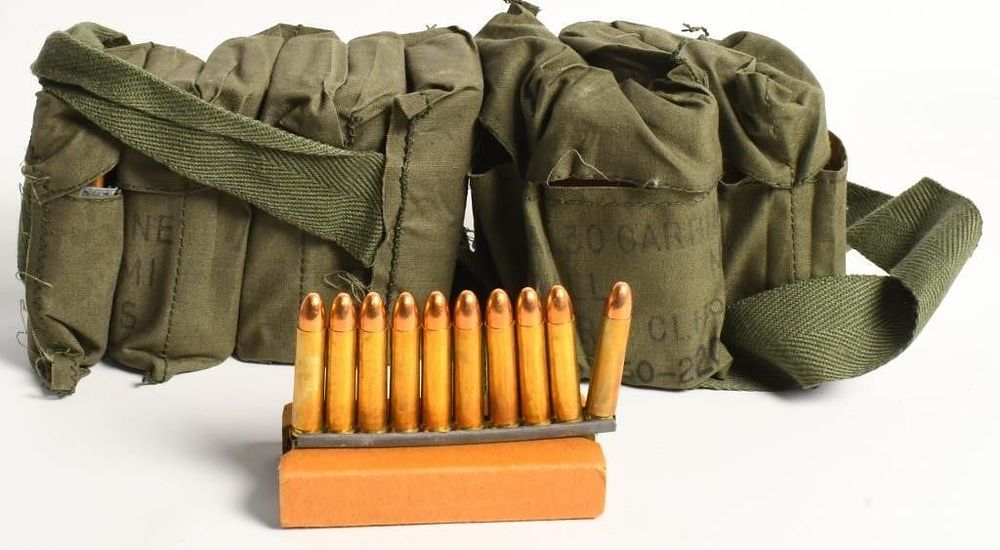 Lot 1129: 240 Rounds Of .30 Carbine On Clips W/ Bandolier