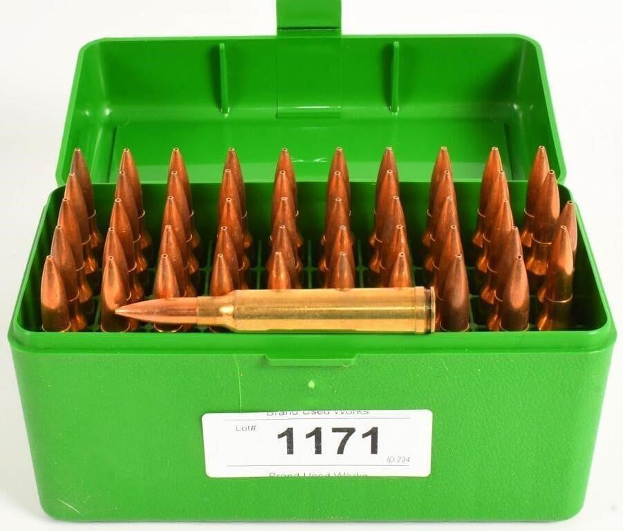 Lot 1171: 50 rds .300 win mag rem ammo in plastic storage