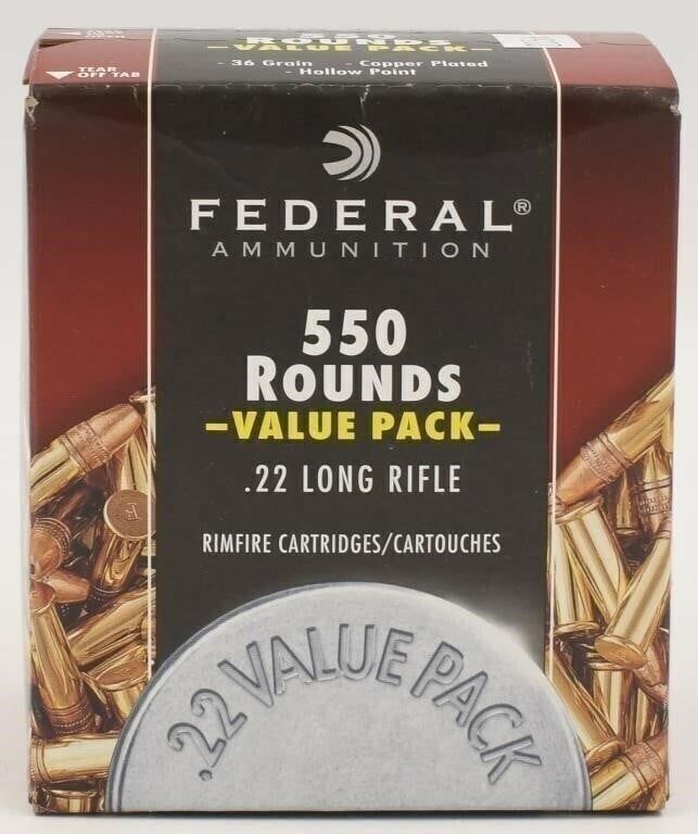 Lot 1210: 550 Rounds Of Federal .22 LR Ammunition, 36...