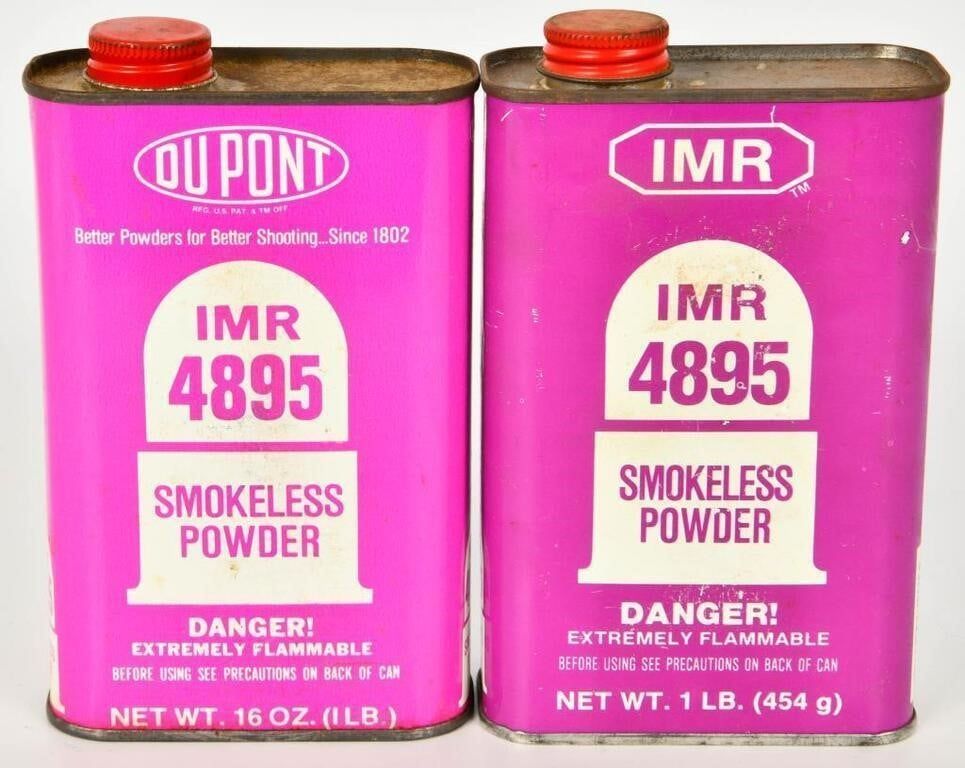 Lot 1265: 2 Collector Containers Du Pont IMR 4895 Gunpowder