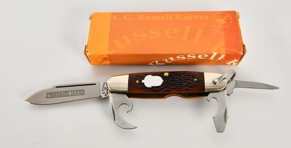 Lot 1298: A.G Russell Premium Scout Pocket Knife W/ Box