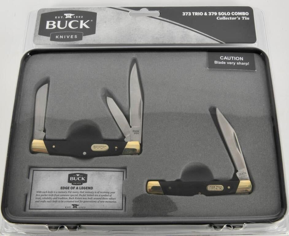 Lot 1322: NIB Buck 373 Trio & 379 Solo Combo Knife Set