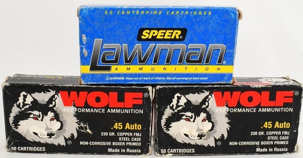 Lot 1525: 150 rds of .45 ammunition Wolf and Speer