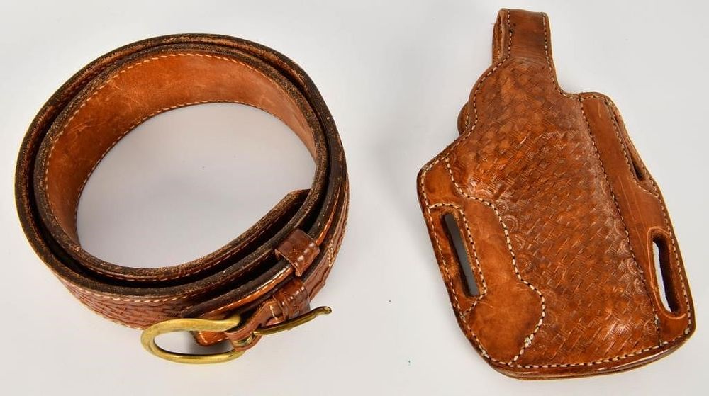 Lot 1610: Leather Holster & Leather Belt Combo Set