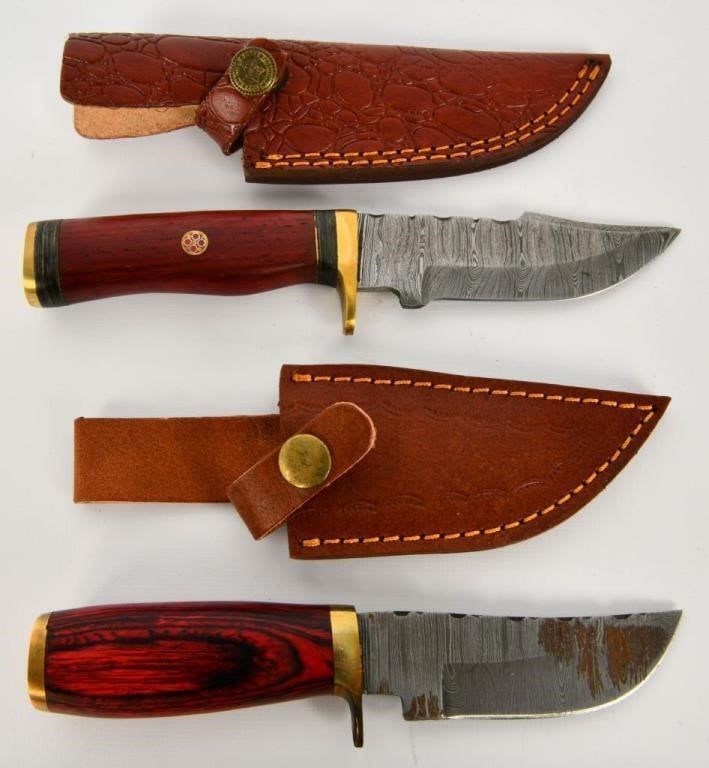 Lot 1652: 2 Custom Handmade Damascus Fixed Blade Knives