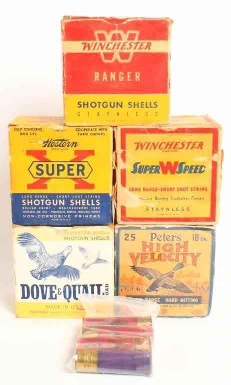 Lot 1654: 100 Rounds of Vintage Collectible 16 Ga Shotshells