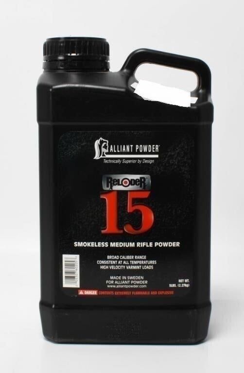 Lot 1679: 2.5 LBS Of Alliant Reloder 15 Medium Rifle Powder