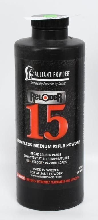 Lot 545: 1 Lb Of Alliant Reloder 15 Medium Rifle Gun Powder