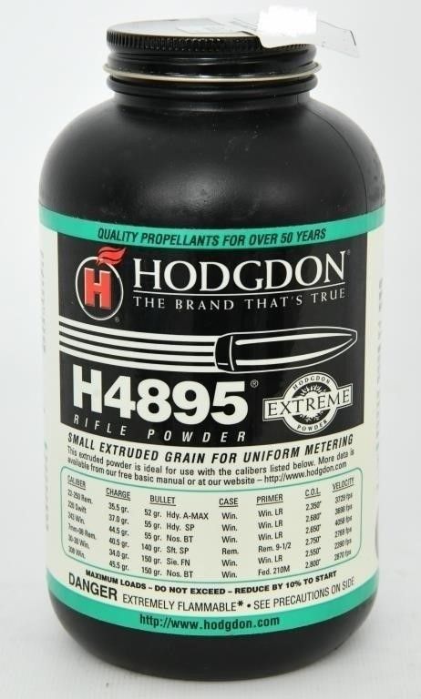 Lot 605: 1 LB Bottle of Hodgdon Extreme H4895 Rifle Powder